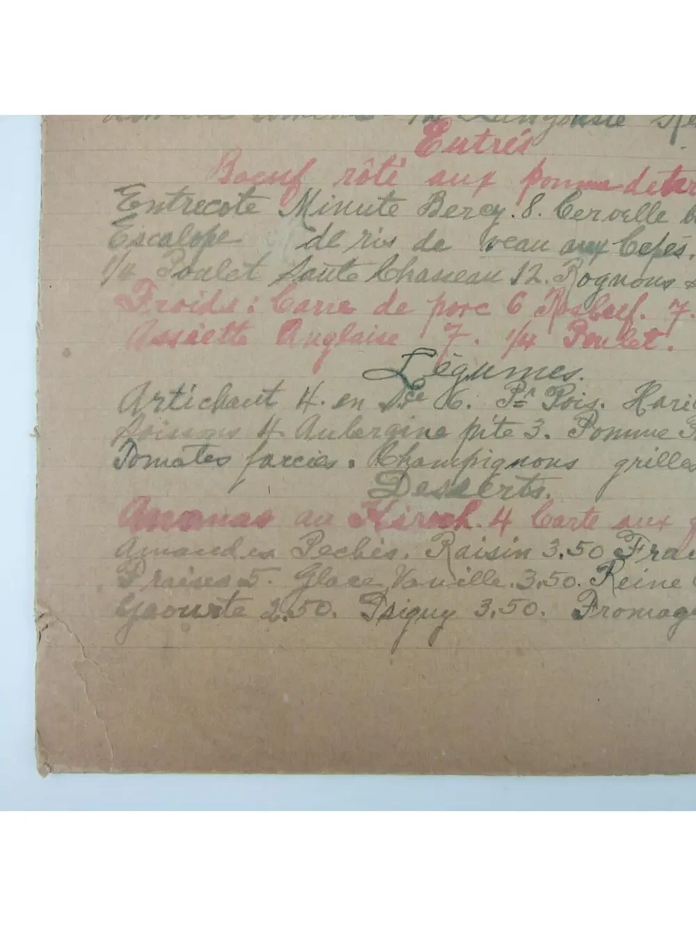 Antique 1920s Menu Cafe D'Alencon Montparnasse Paris France Wine Prices Handmade